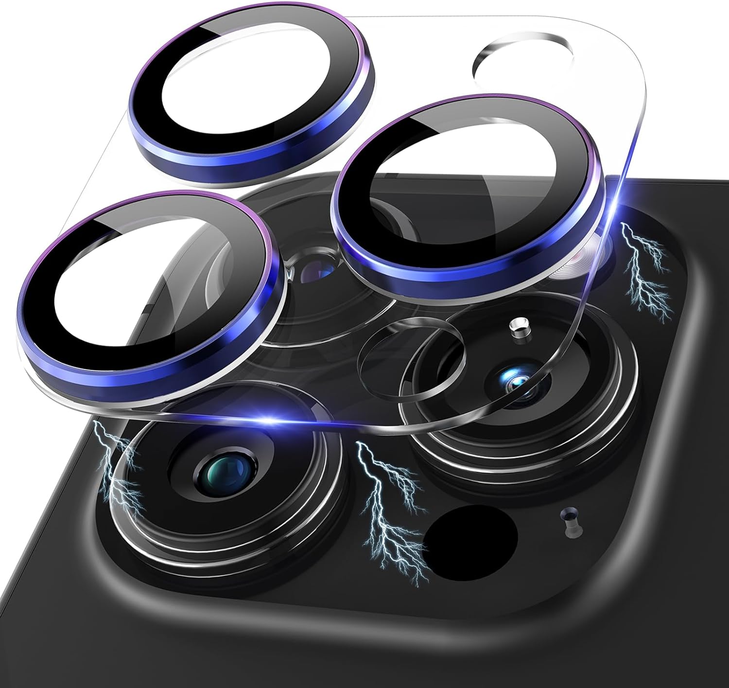 Compatible con iPhone 15 ProiPhone 15 Pro Max, protector de lente de cámara de vidrio templado transparente, anillo de metal antiexplosión, cubierta