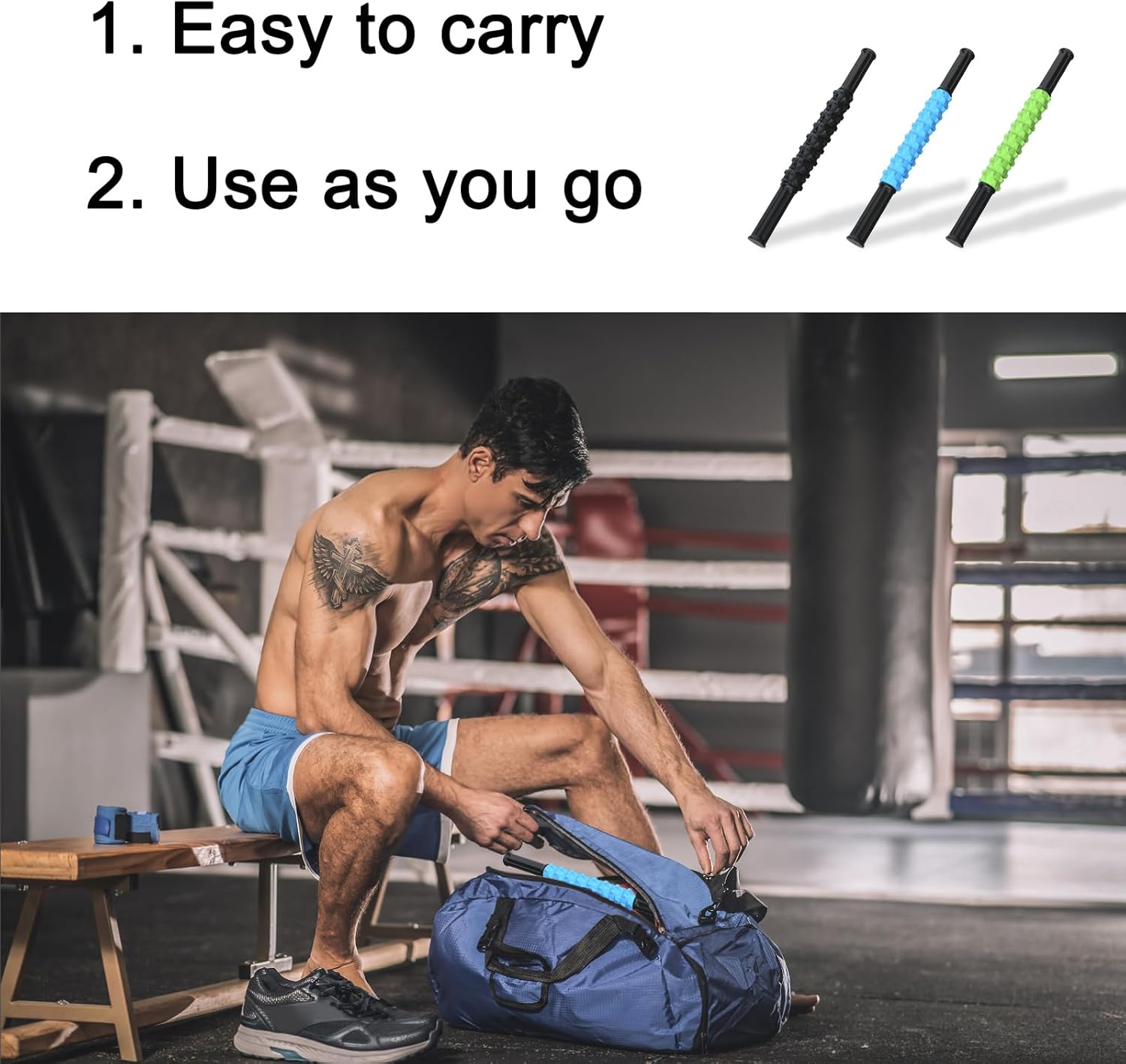 Barra de masaje, barra de masaje manual, barra de balanceo muscular para aliviar el dolor muscular y reducir el espasmo y la tensión muscular. Azul