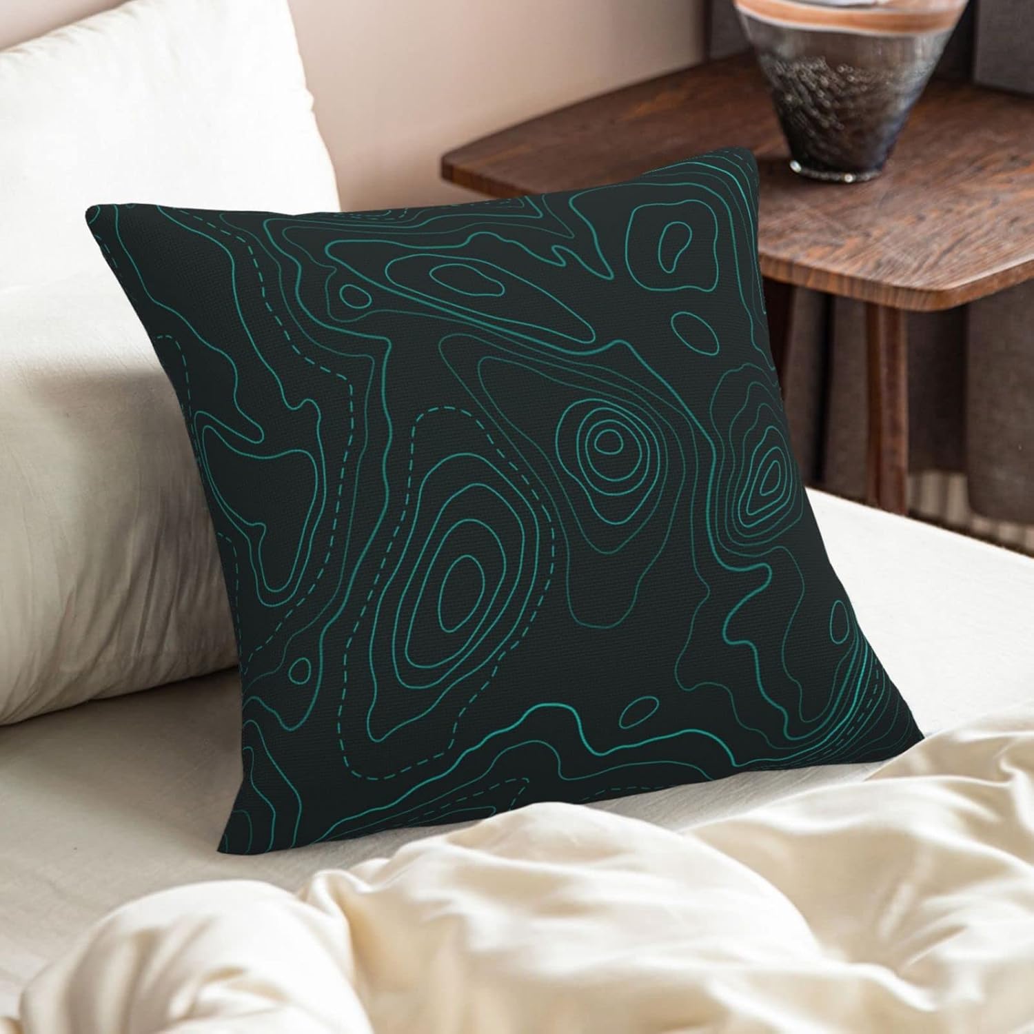 Funda de almohada cuadrada decorativa suave y abstracta topográfica, fundas de cojín, decoración del hogar para sofá, cama, silla, 16 x 16 pulgadas