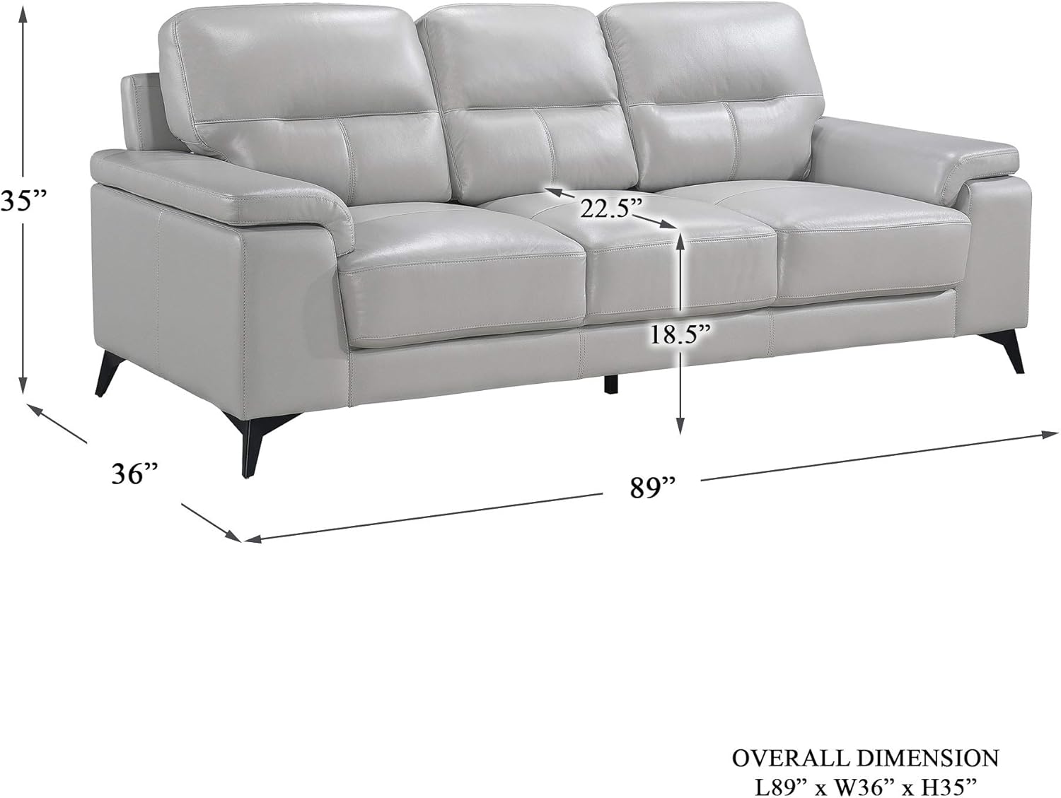 Homelegance Sofá de cuero de 89″, gris plateado