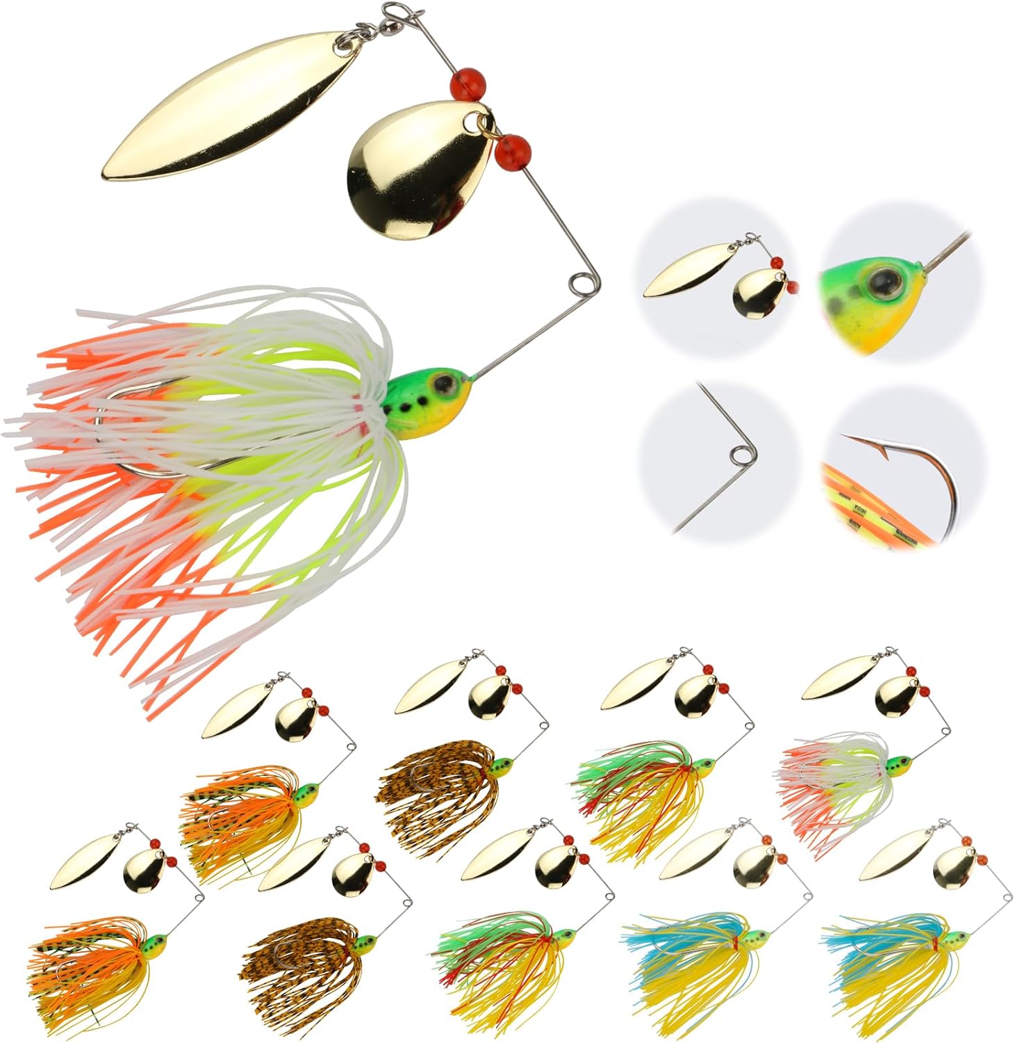 Goture Kit de cebos giratorios de pesca de lubina, señuelos duros, suaves y duros, señuelos giratorios, señuelos de pesca, señuelos de pesca de agua
