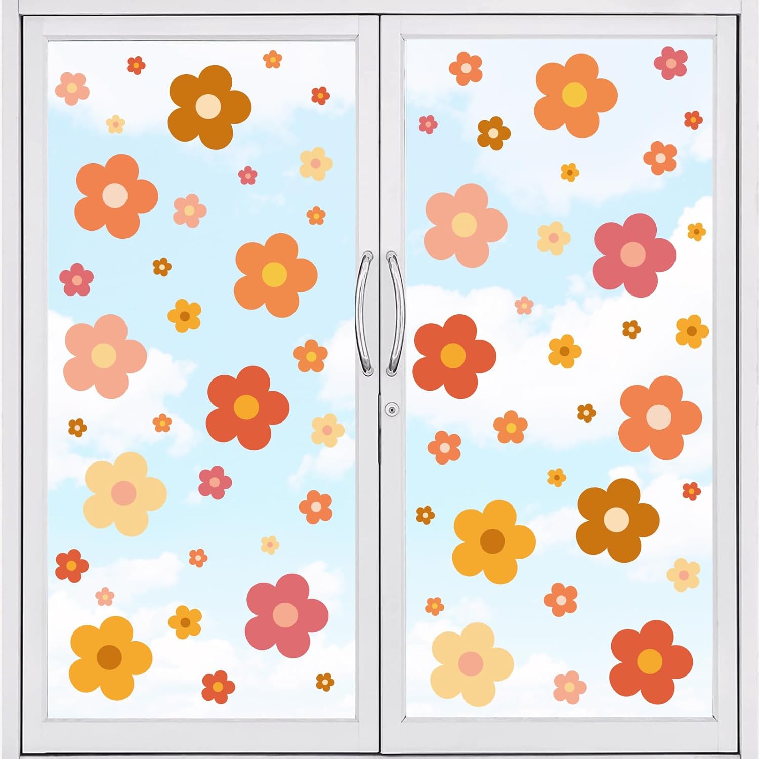 Whaline 9 hojas de calcomanías bohemias para ventana, diseño de flores hippie retro groovy, retro, para ventana, de doble cara, coloridas flores,