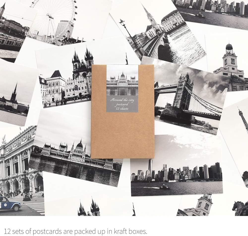 Monolike Alrededor de la ciudad Tarjetas individuales – mezcla 12 paquetes, emocional y emblemático 12 tarjetas individuales de la ciudad