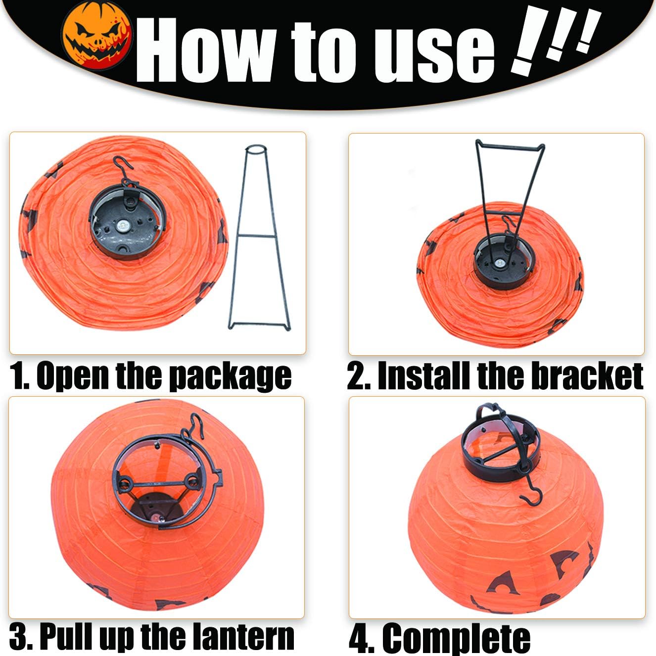 Bimkole Paquete de 4 faroles de papel para decoración de Halloween con calavera de araña, esqueleto, murciélago, calabaza, sonriente, para el hogar,