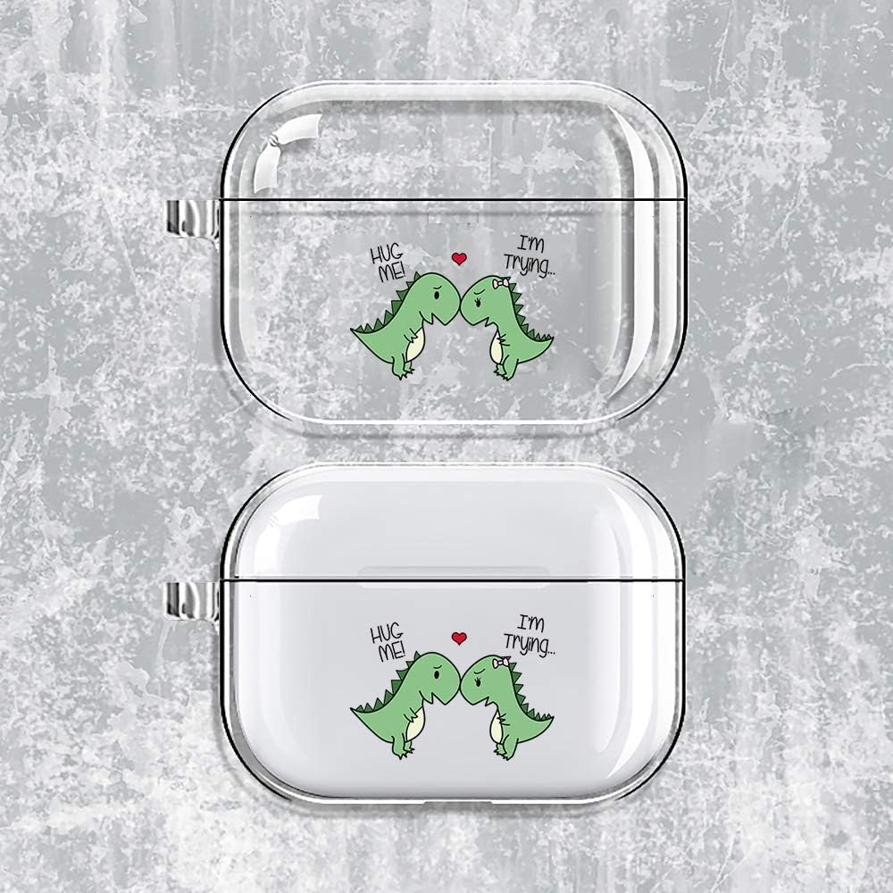 Funda transparente para AirPod Prollavero de dinosaurio, pareja y amante de los enamorados, funda transparente para auriculares, suave, antipolvo,
