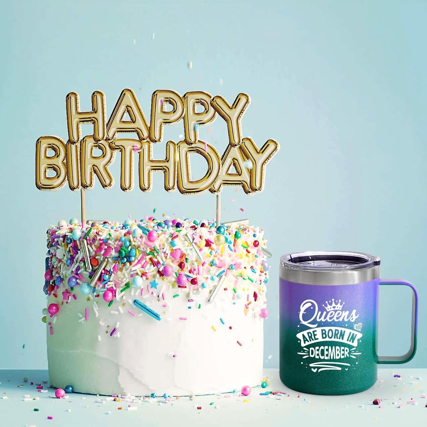Lifecapido Regalos de cumpleaños para mujeres, taza de café aislada con asa de 12 onzas, regalos de cumpleaños de diciembre, Sagitario Capricornio,