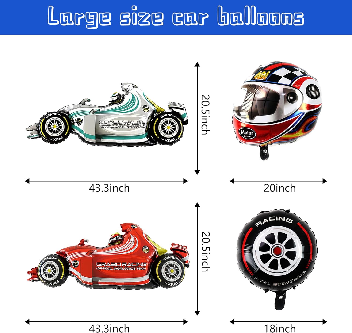 Suministros para fiesta de cumpleaños de coche de carreras decoración de primer cumpleaños para niños o niñas con casco de motor, globo de