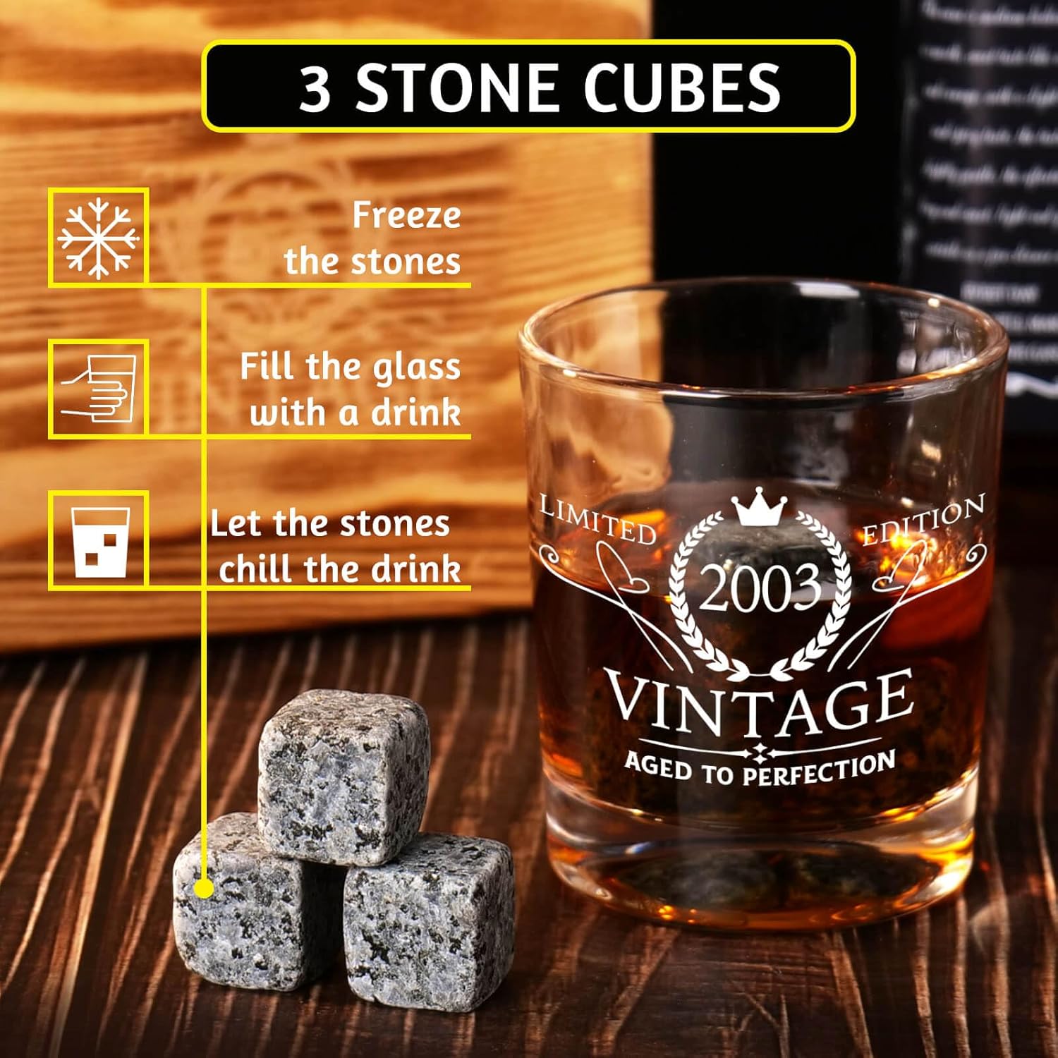 Regalos de cumpleaños 21 para él, vasos de whisky 2003, gafas anticuadas, ideas de regalo de cumpleaños 21, regalos de cumpleaños 21 para él,