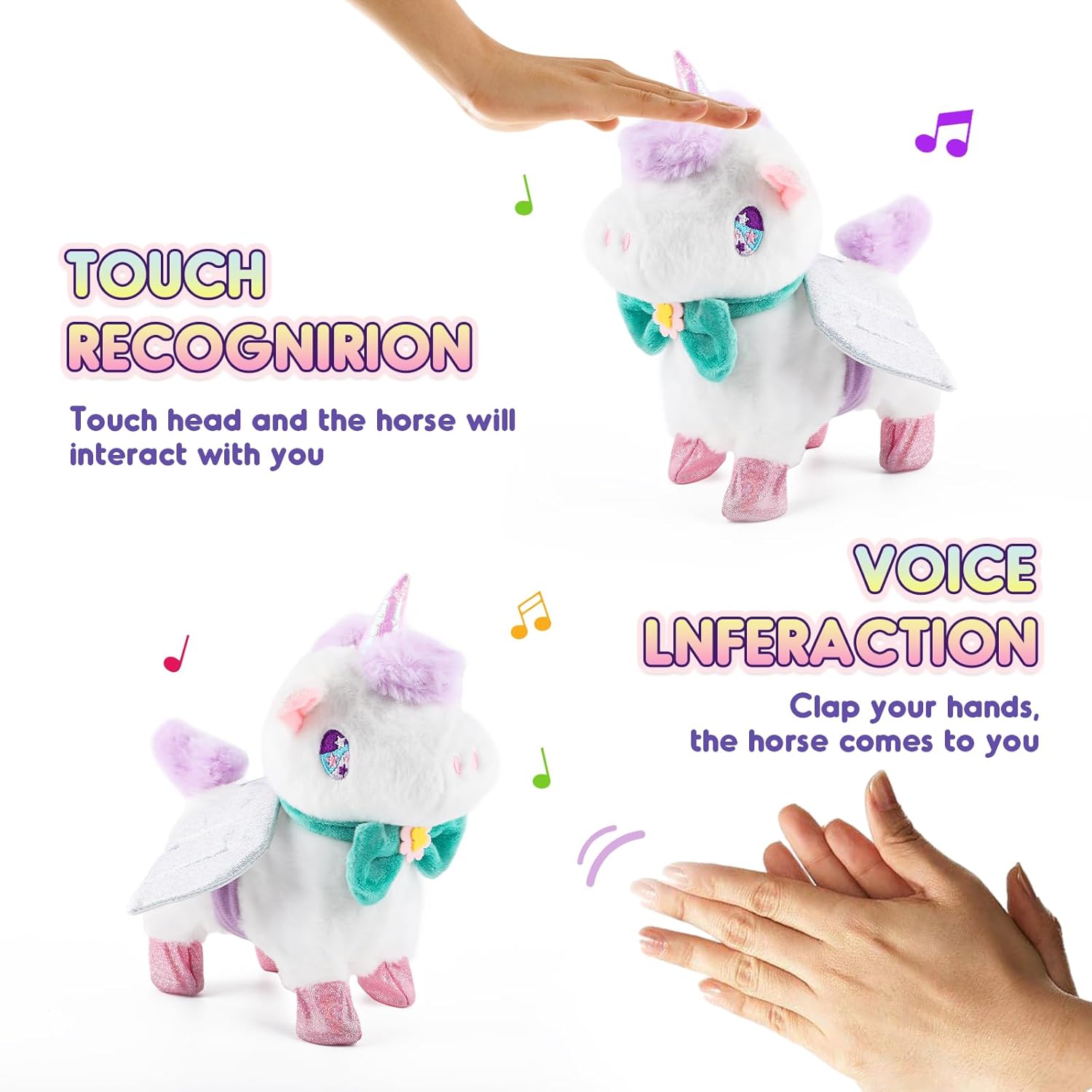 HOMZZZZ Juguete de unicornio de peluche, caminar, ladrar, mover la cola, reconocimiento táctil, reacción de voz – Juguete electrónico de compañero