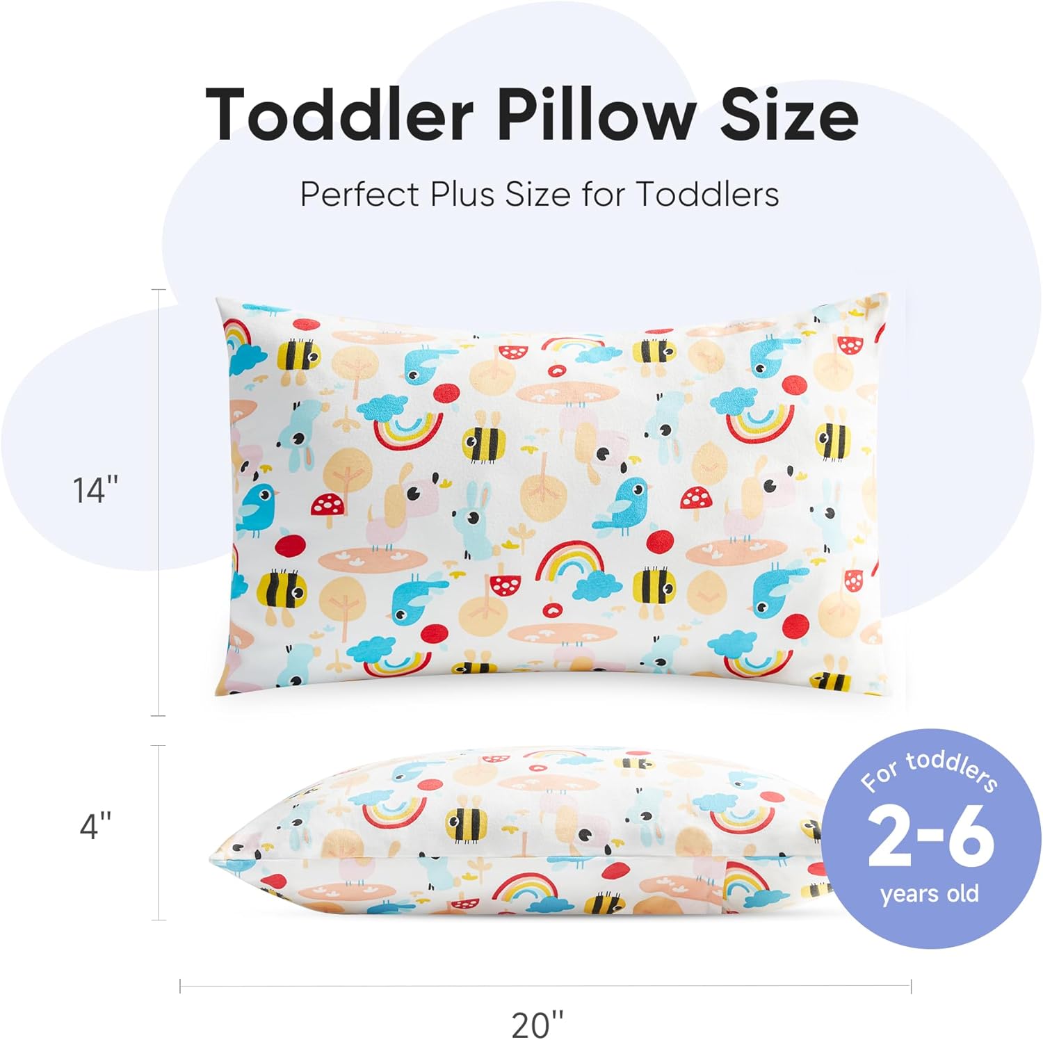 Paquete de 2 almohadas para niños pequeños, 20 x 14 pulgadas, lavables a máquina, con funda de almohada 100 % algodón, almohadas perfectas para