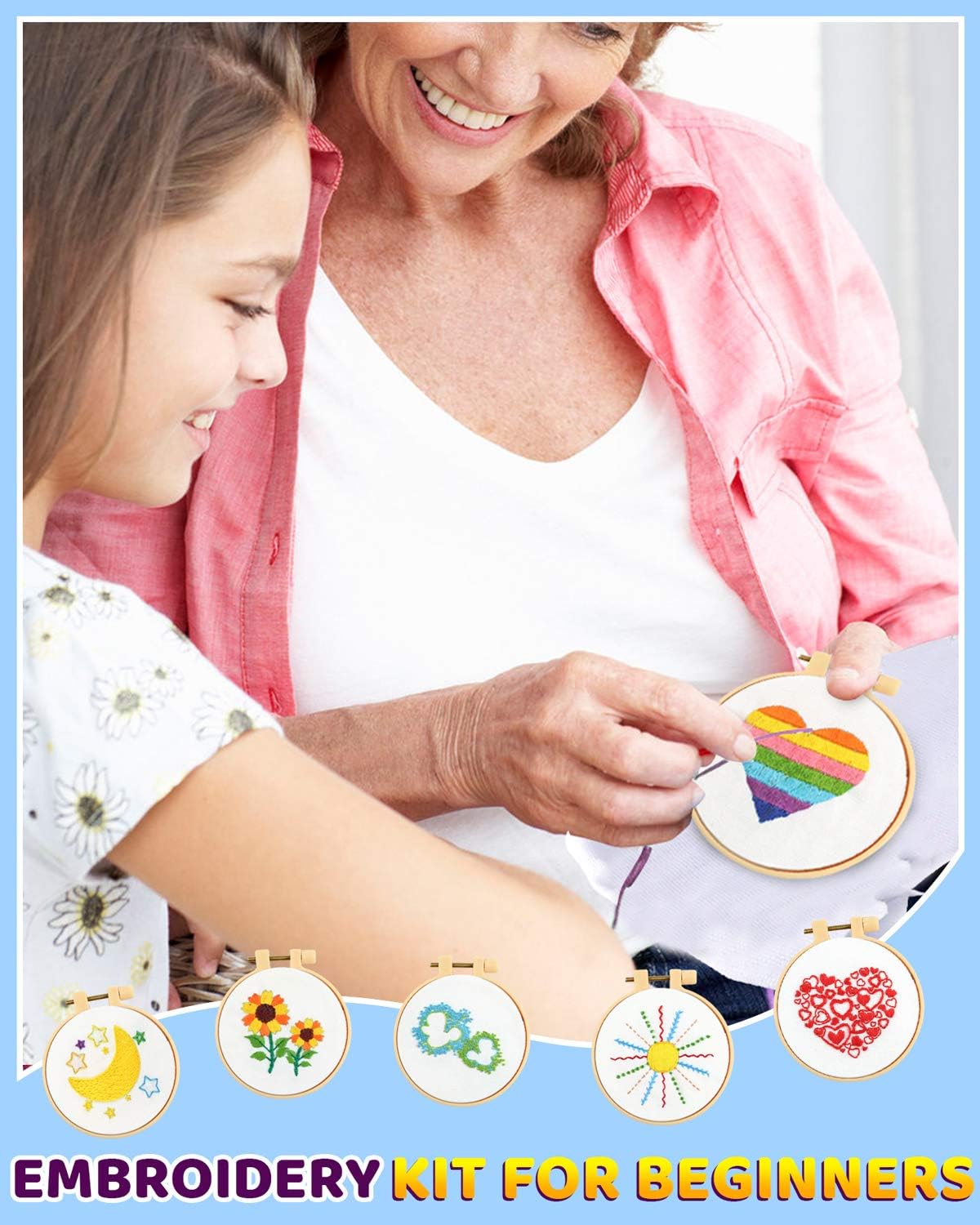 Pllieay 10 kits de punto de cruz para principiantes, kits de bordado para principiantes para niños de 7 a 13 años, incluye instrucciones, kits de
