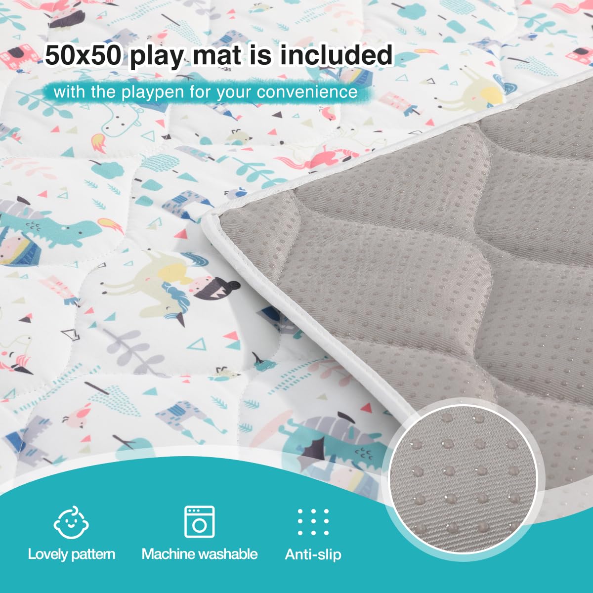Corralito con tapete suave, corralito seguro para bebés y niños pequeños, patio de juegos fácil de instalar con alfombra, pasador de juego