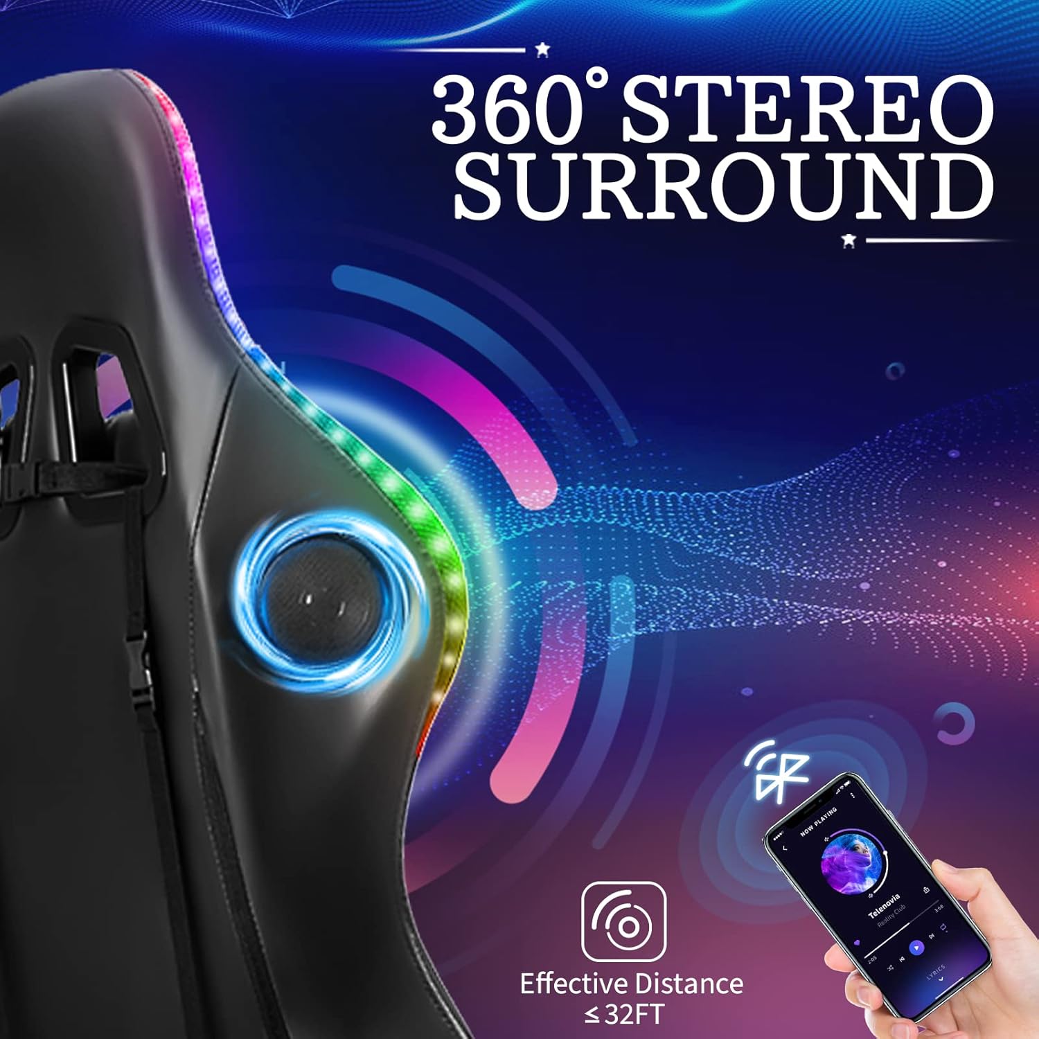 HOFFREE Silla de juegos con masaje y luces LED, silla ergonómica para juegos de computadora con reposapiés, silla de videojuegos RGB con respaldo