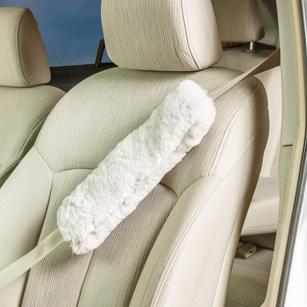 Paquete doble! Funda para cinturón de seguridad, suave y cómoda, ajuste universal genuina piel de oveja merina, almohadillas para adultos, niños,