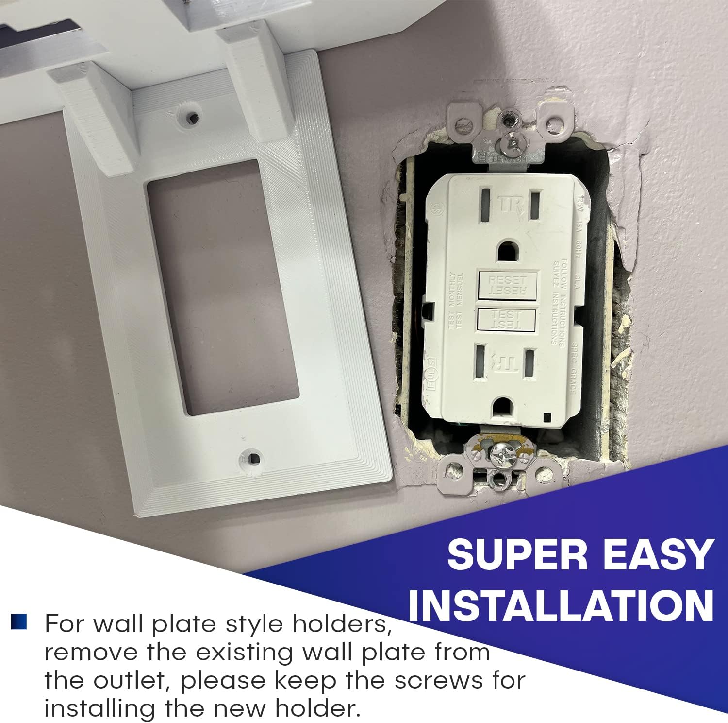 Soporte para cepillo de dientes eléctrico, montaje en pared, compatible con Oral-B, soporta 2 cargadores, se monta solo en una sola toma GFCIDecora