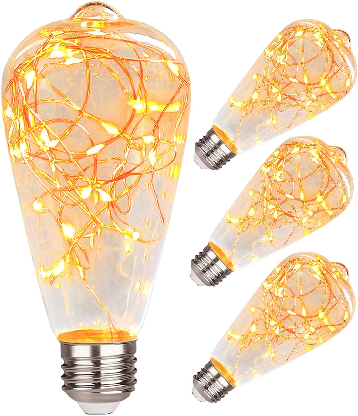 ST64 Bombilla LED decorativa de hadas, paquete de 4 bombillas de 2 W equivalentes a 20 W, blanco suave 2700 K, base E26 estrellada decorativa de