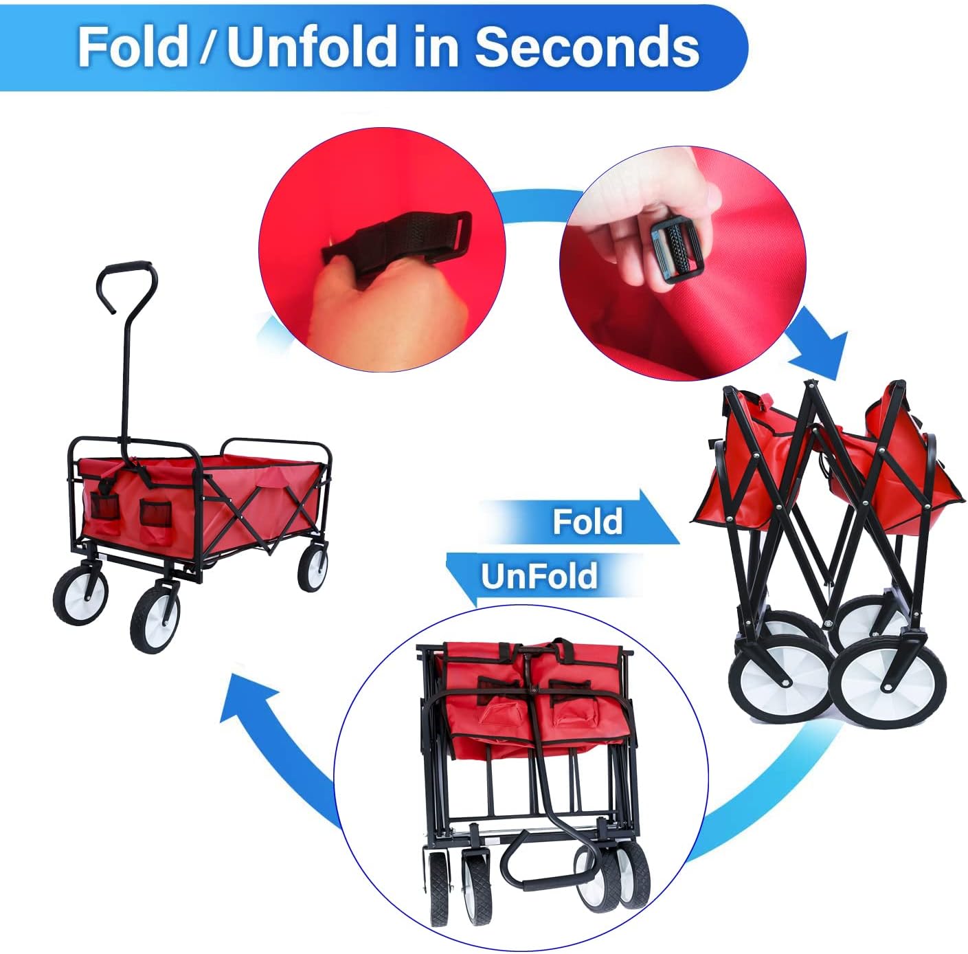 Carrito de mano portátil plegable resistente, carro utilitario plegable para exteriores, carrito de carrito para jardín, camping, carrito de