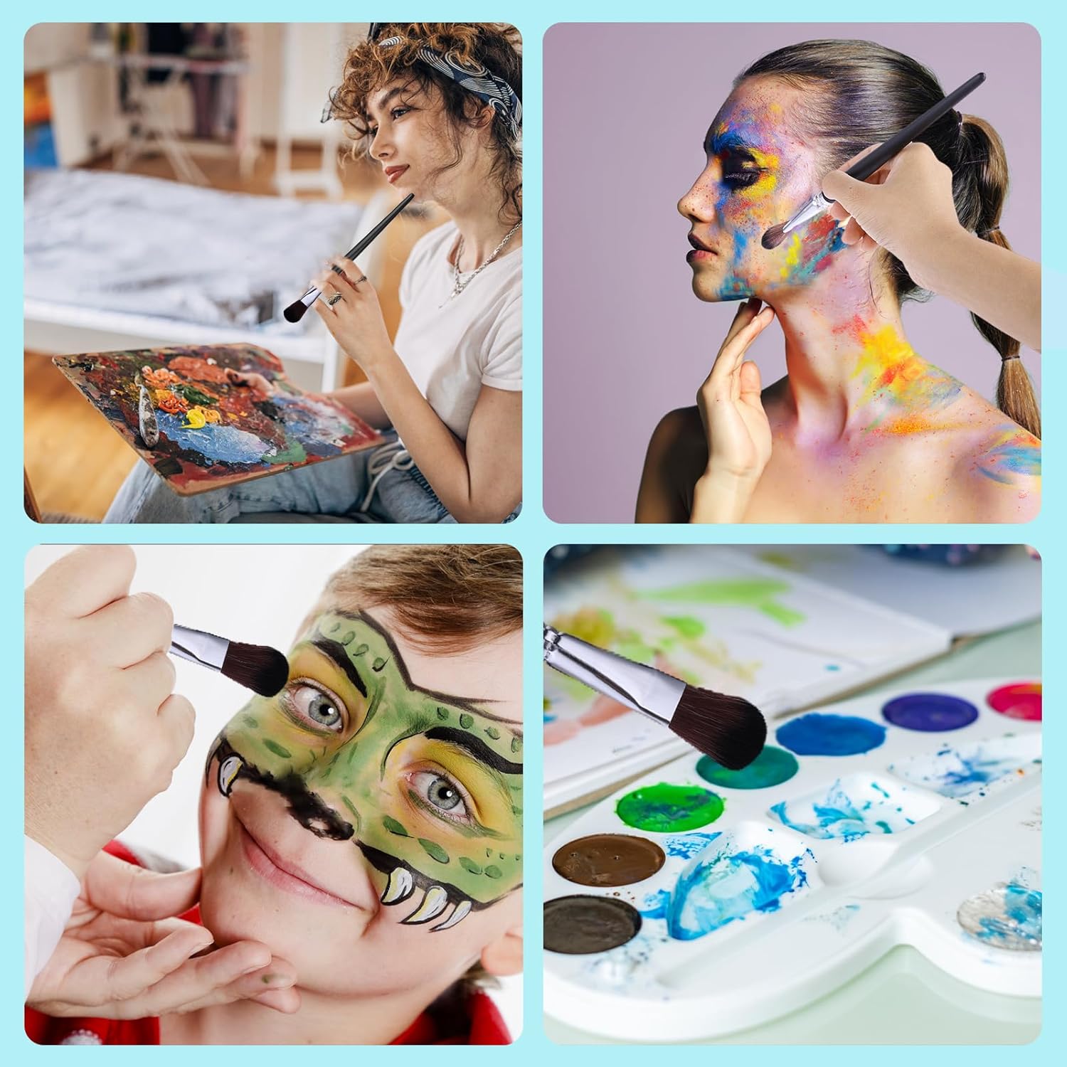 10 pinceles para fregona para pintura acrílica, pinceles ovalados de 1 pulgada, pinceles de pintura para acuarela, pintura al óleo y arte facial y