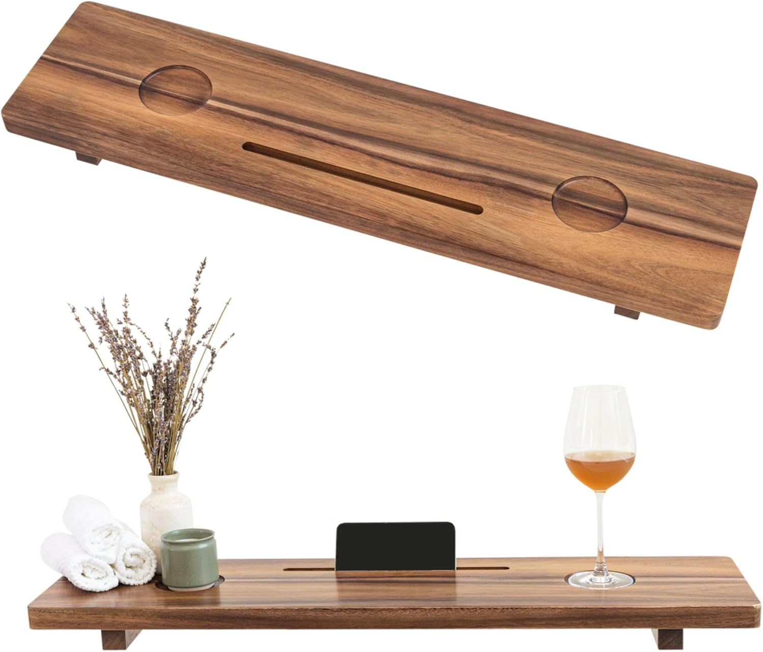 Nature Shed Mesa de bañera de alta calidad  Madera de acacia maciza, bandeja de baño grande para bañera  Bandeja de bañera no tóxica, anti-vuelco y