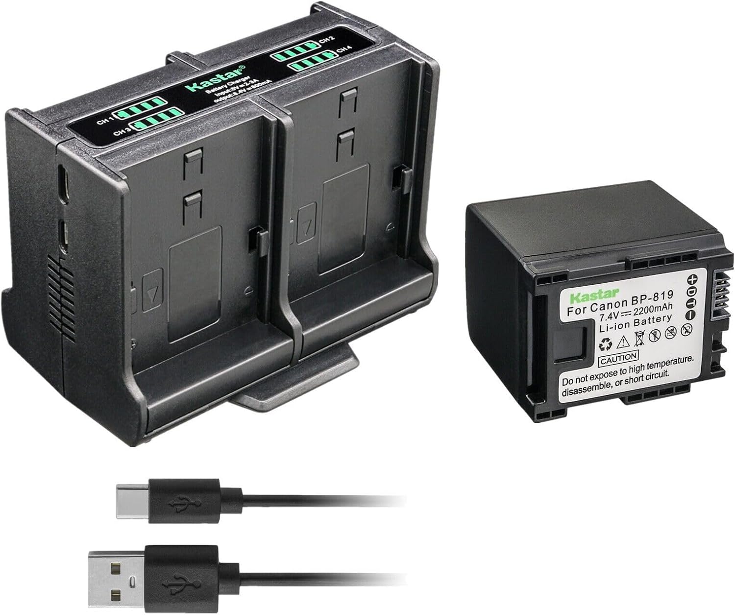 Kastar 1-Pack Battery and Quadruple Charger Compatible with Canon VIXIA HF G20 HFG20, VIXIA HF G30 HFG30, VIXIA HF M30 HFM30, VIXIA HF M31 HFM31,