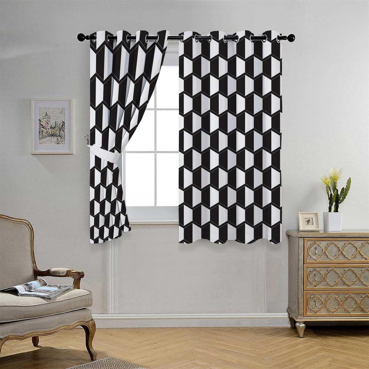 YANFENQI Light Blocker Curtains Light Color Geometry Lattice Line Modern Slide Door Curtain Cortinas para Ventanas De Cuarto 63Inch Width by 63Inch