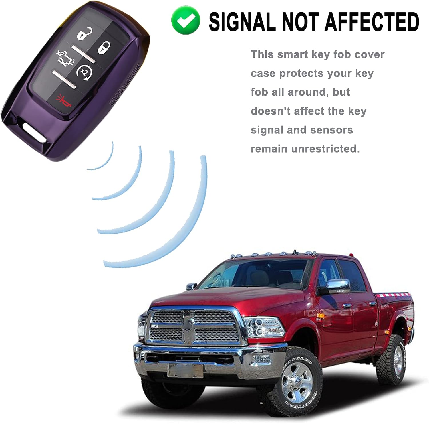 Funda para llavero para Dodge Ram 1500 2019, 2020, 2021, accesorios de TPU suave, soporte remoto de piel, funda de entrada sin llave (morado)