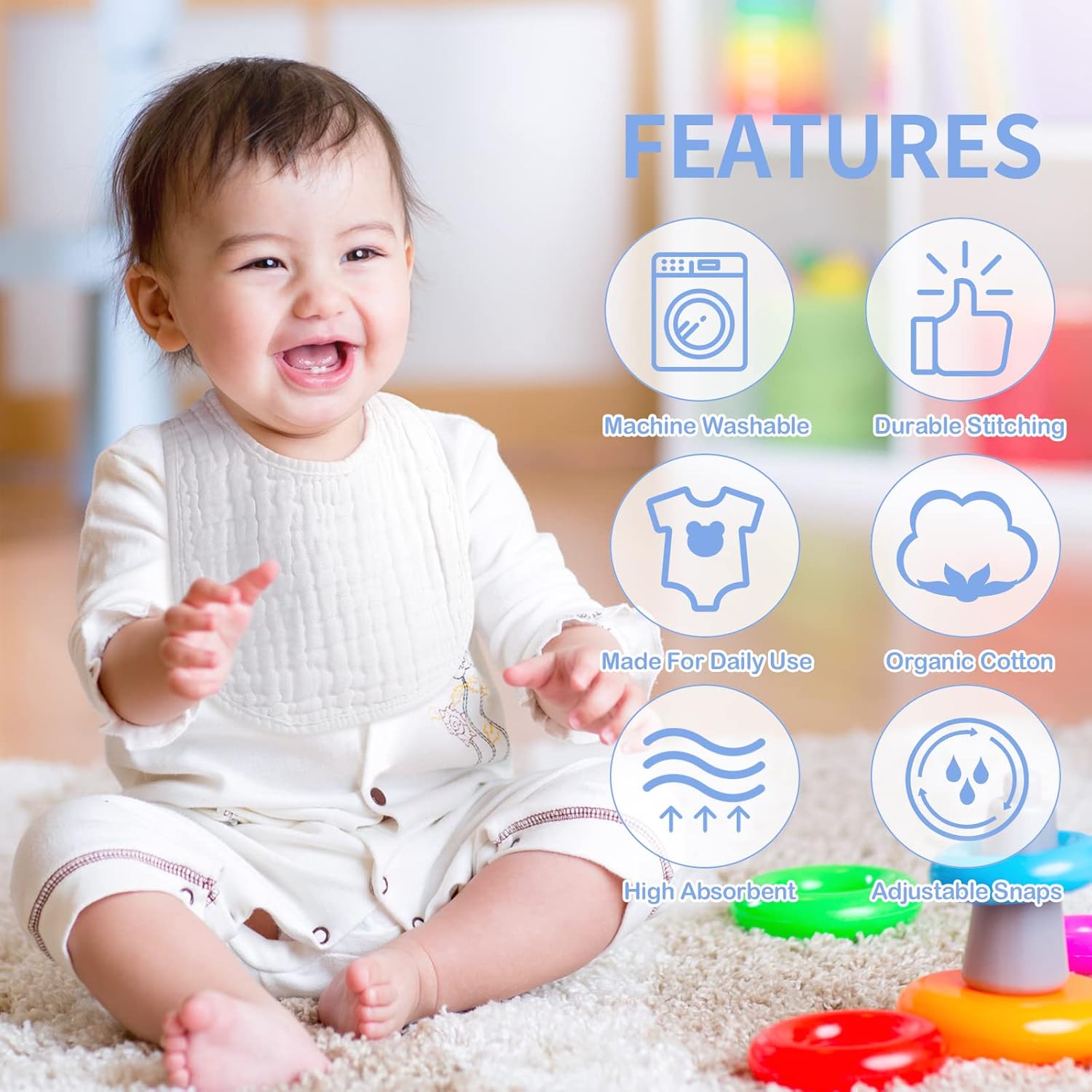 Zhanmai Paquete de 20 baberos de muselina ajustables para bebé, baberos blancos de 6 capas absorbentes, baberos para recién nacidos, baberos bandana