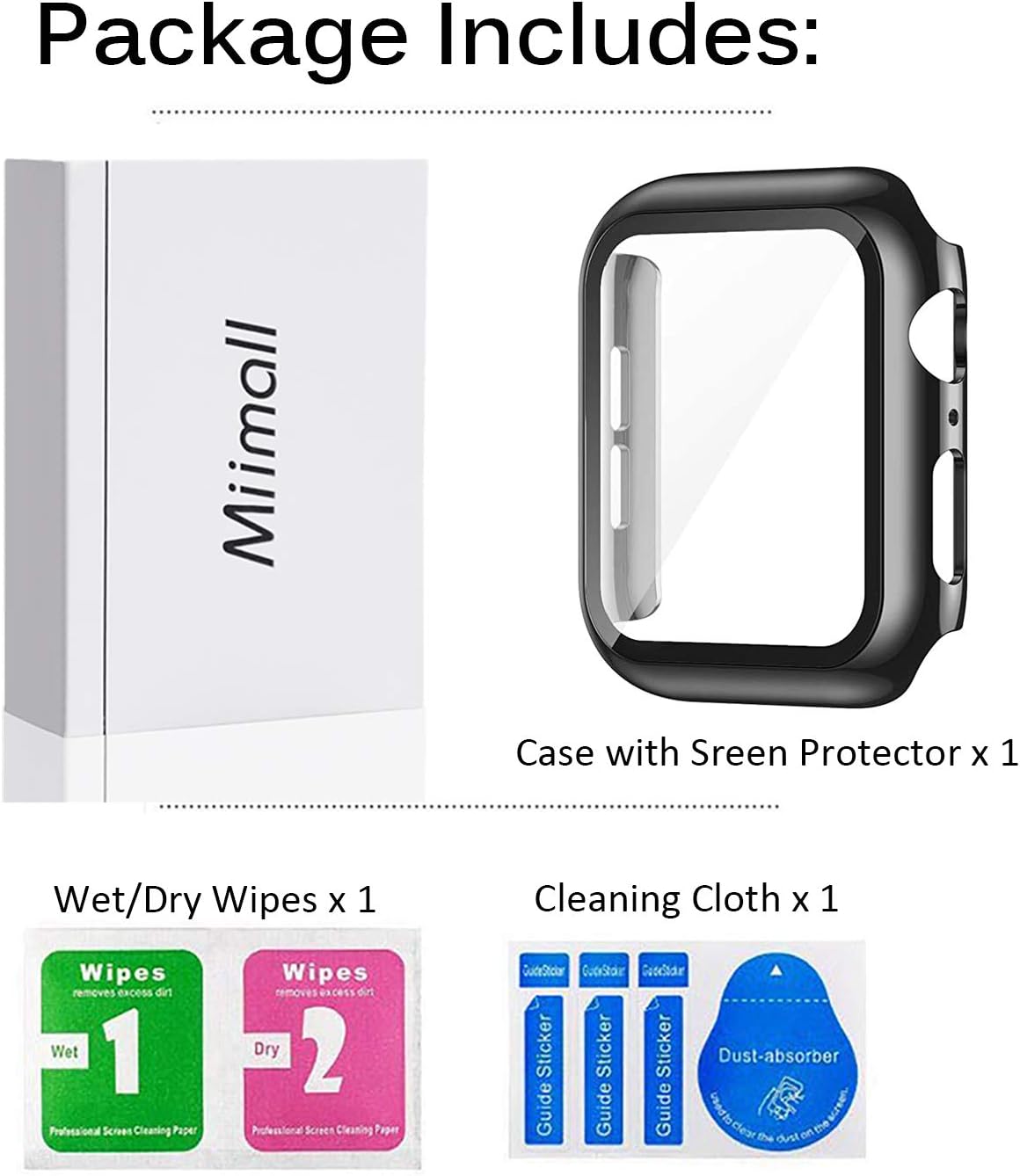 Miimall Funda compatible con Apple Watch Series 8 de 1.614 pulgadas con protector de pantalla antiarañazos, a prueba de golpes, policarbonato duro y
