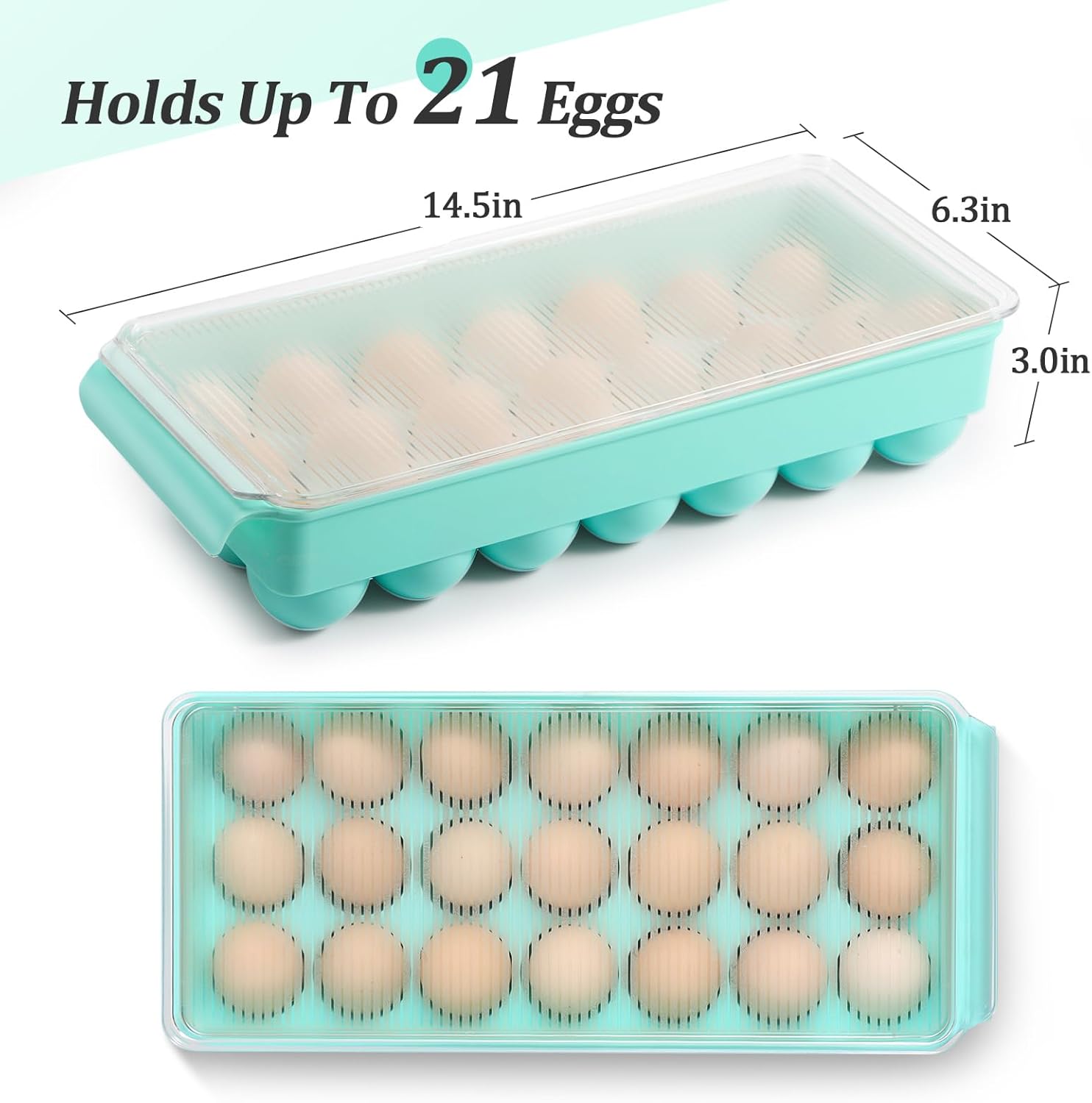 CherHome Contenedor de huevos para refrigerador, soporte de huevos de plástico, 21 unidades, contenedor de almacenamiento de huevos, organizador de