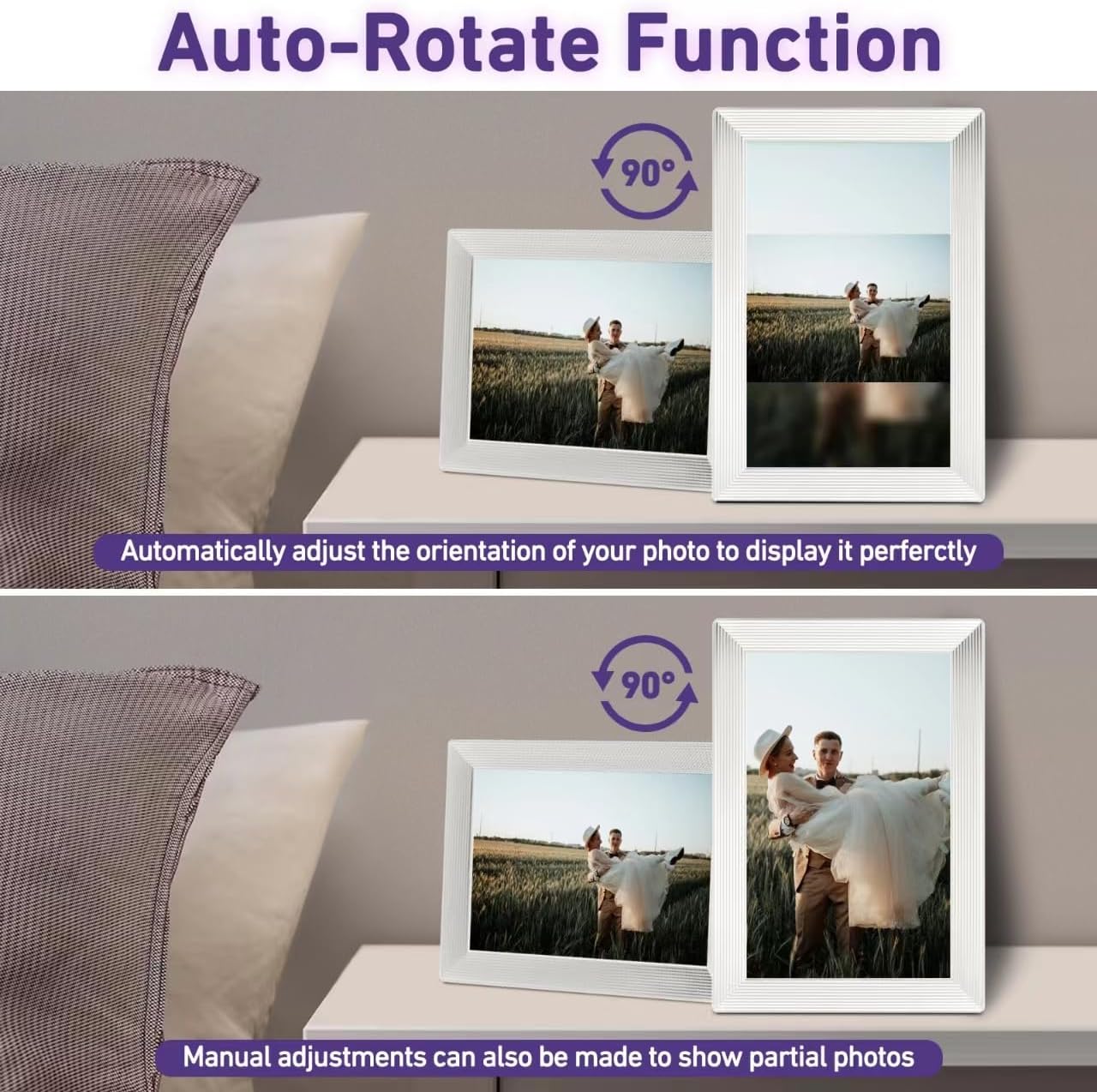 FRAMEO – Marco de fotos digital WiFi de 10.1 pulgadas, pantalla táctil HD IPS de 1280 x 800 con memoria interna de 32 GB, rotación automática, a
