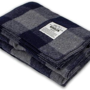 Minus33 Manta de campamento de lana de montaña blanca a cuadros grises y azules, 80 pulgadas de largo x 62 pulgadas de ancho, tamaño individual Minus33 Manta de campamento de lana de montaña blanca a cuadros grises y azules, 80 pulgadas de largo x 62 pulgadas de ancho, tamaño individual