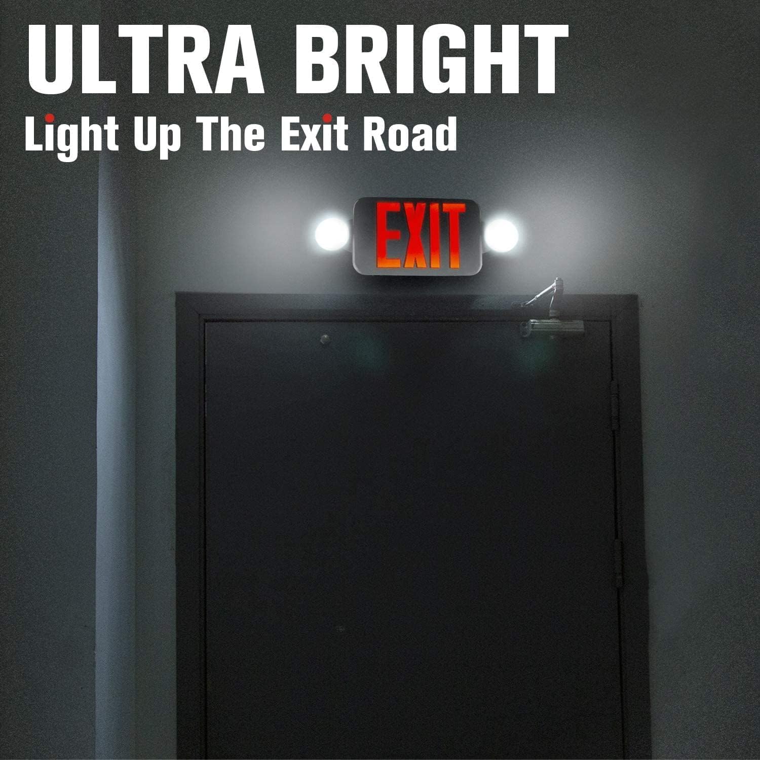 6 Pack Red Exit Signs with Emergency Lights, Two LED Adjustable Head Emergency Exit Light with Battery Backup,UL Listed, AC 120277V,Exit Sign Combo