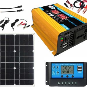 Weytoll Sistema de panel solar de 18 V, 20 W, panel solar, controlador de carga de 30 A con kit de inversor solar de automóvil USB dual, fuente Weytoll Sistema de panel solar de 18 V, 20 W, panel solar, controlador de carga de 30 A con kit de inversor solar de automóvil USB dual, fuente