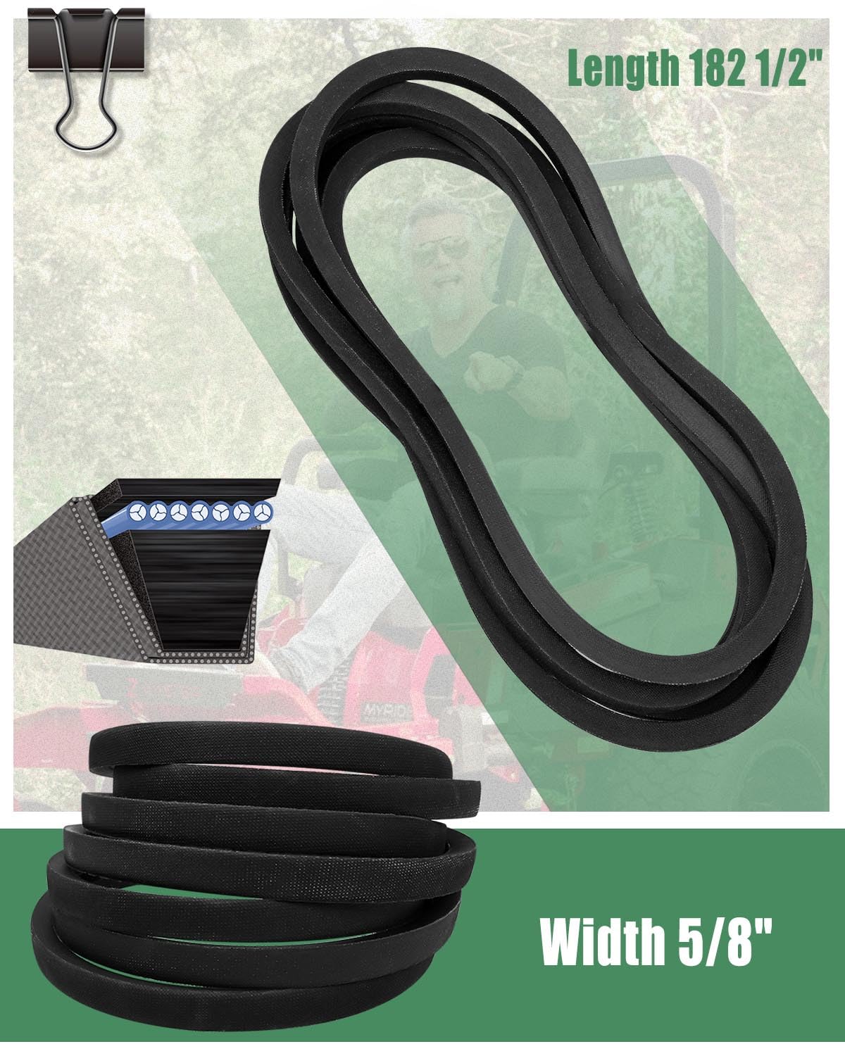 Cinturón de cubierta de 58″ x 182 12″ apto para John Deere Z915B Z925M EFI Z930R Z960R ZTrak cortacésped, correa de transmisión de repuesto TCU30356