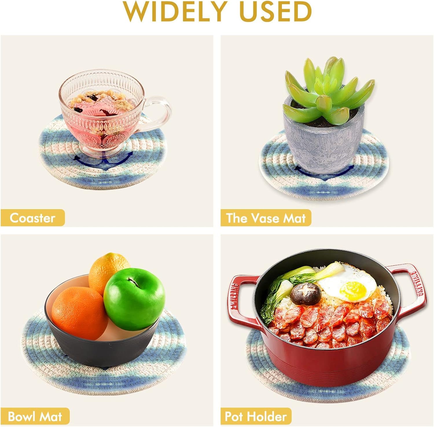 Anclajes náuticos, soportes para ollas de mar, 2 piezas resistentes al calor para platos calientes, acuarelas de verano, tejido de hilo de algodón