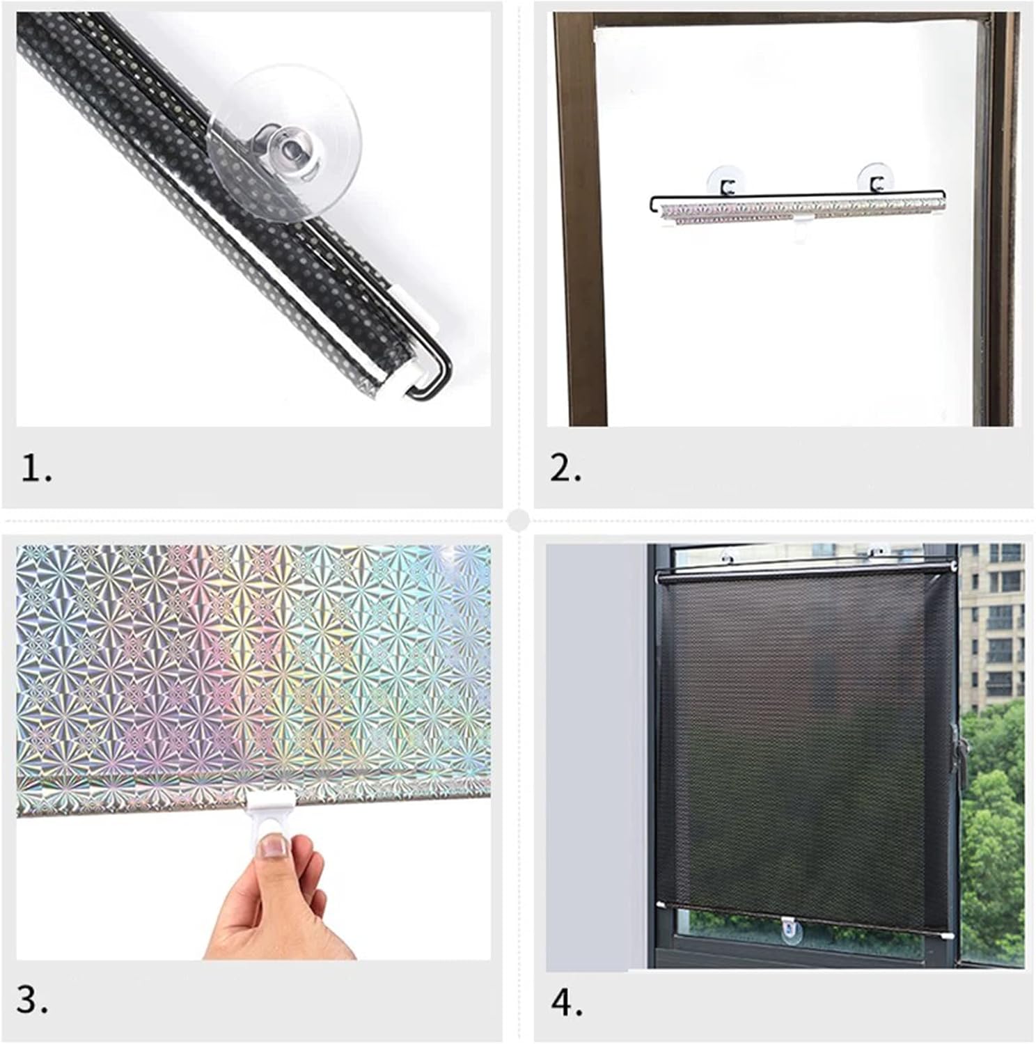 Persianas enrollables opacas temporales con ventosas, pantalla de privacidad ajustable con aislamiento térmico, cortina de ventana portátil