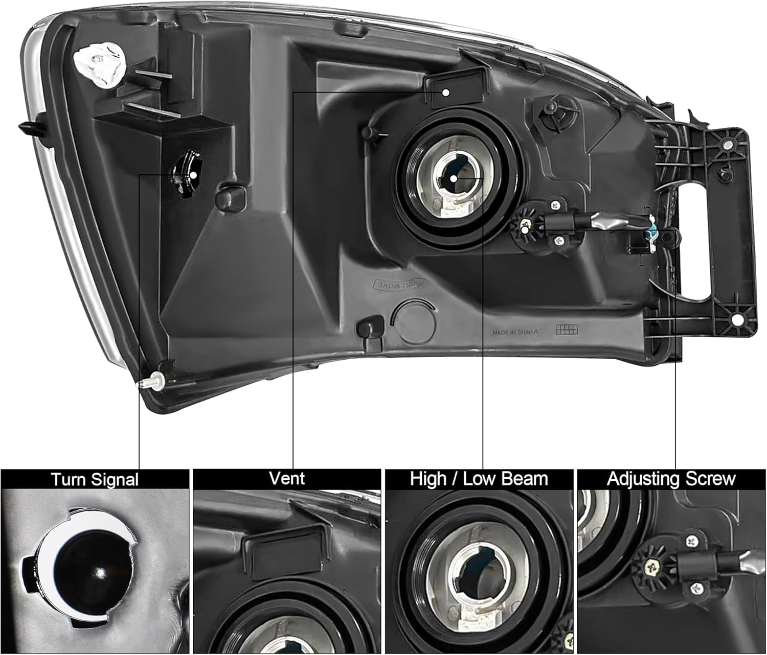 Conjunto de faros delanteros compatible con Dodge Ram 1500 06, 07 08, 2006, 2007, 2008, 2009, Ram 25003500, lado del conductor y del pasajero