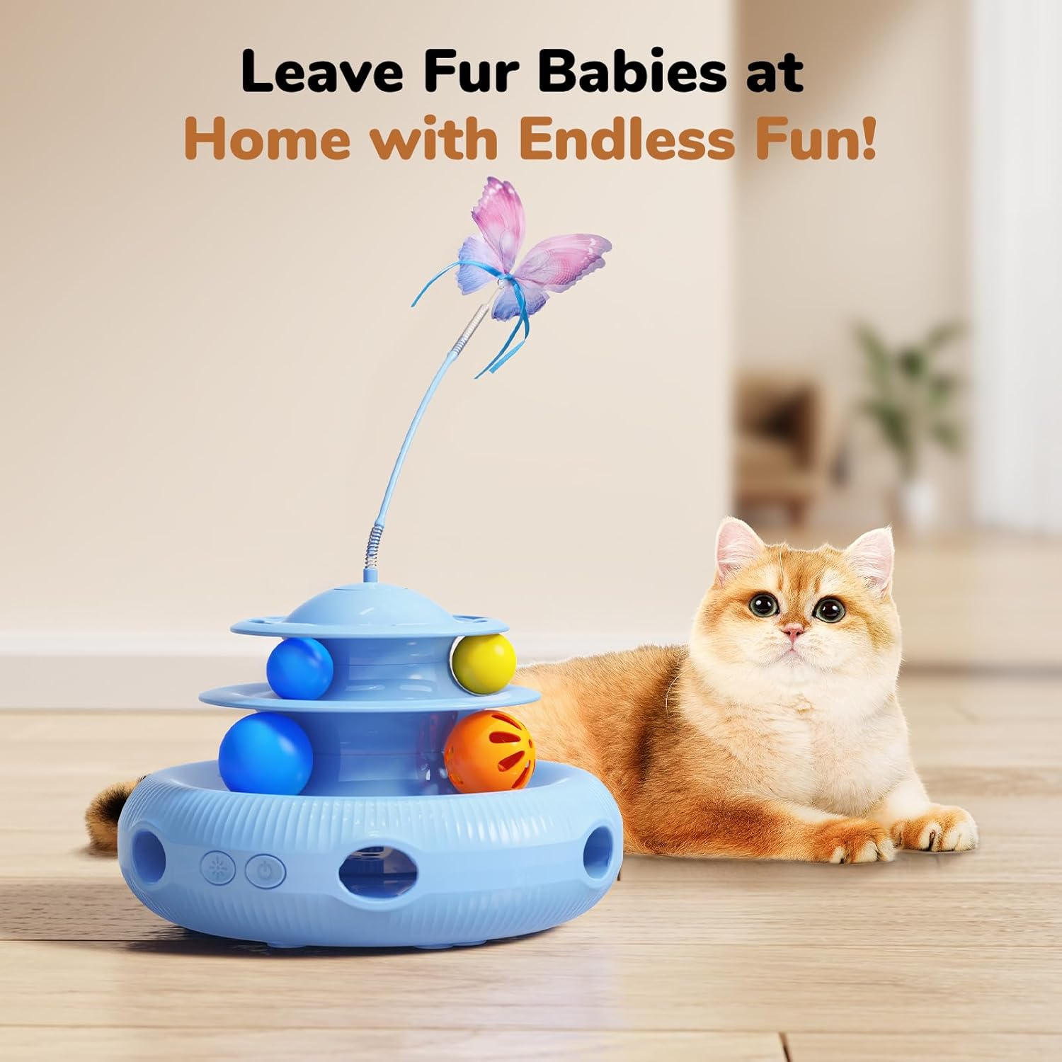 AIDIAM Juguetes para gatos, juguete interactivo automático recargable 4 en 1 con mariposa aleteante, pluma de emboscada móvil aleatoria, bolas de
