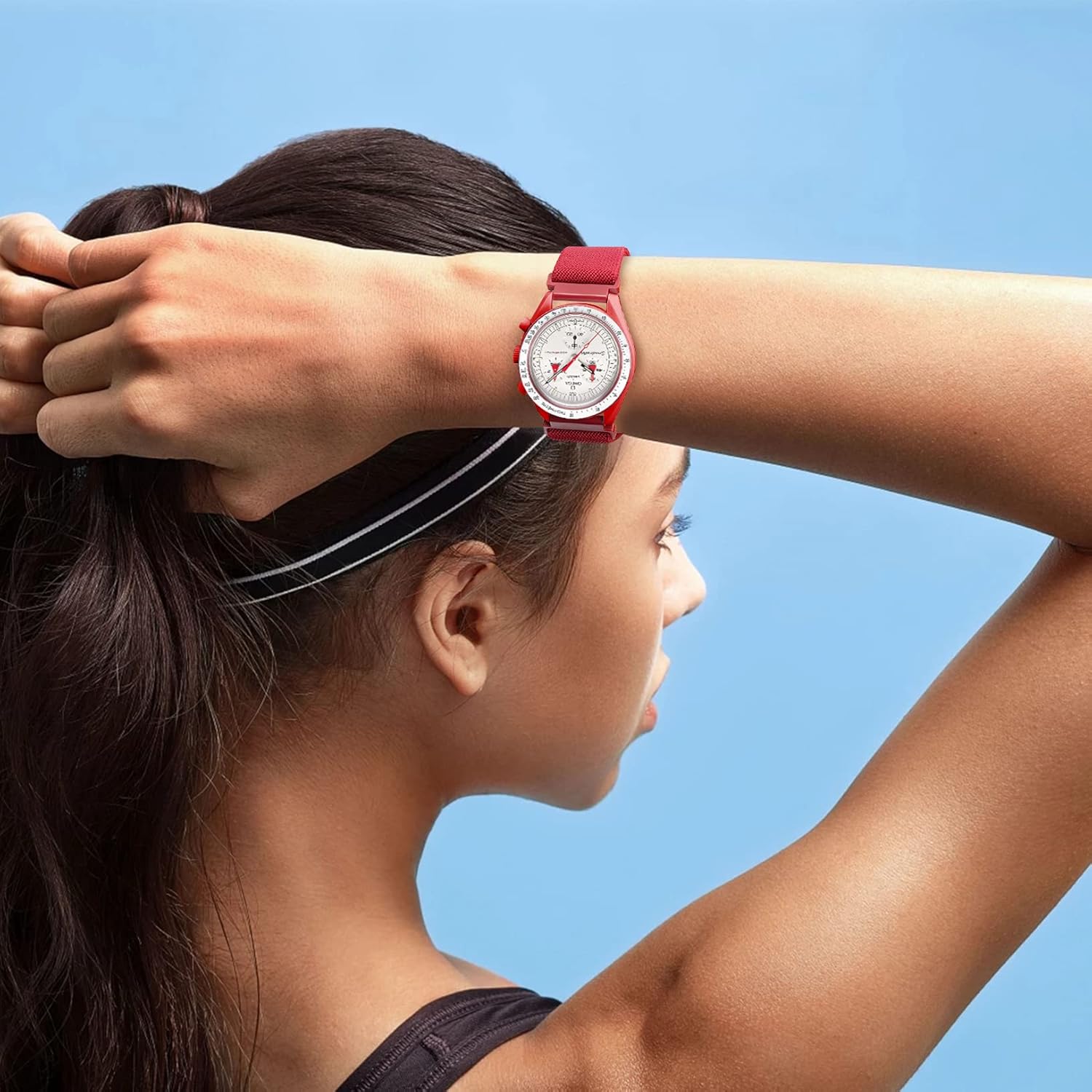 Laband Correa de nailon elástica de 0.787 pulgadas compatible con Omega X Swatch Moonswatch Speedmaster para mujeres y hombres, correa de reloj