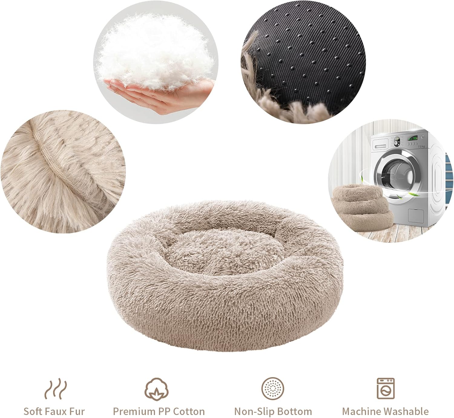 Cama pequeña para gatos de interior, cama autocalentable en forma de donut para gatos pequeños que se mantienen calientes, cama lavable para