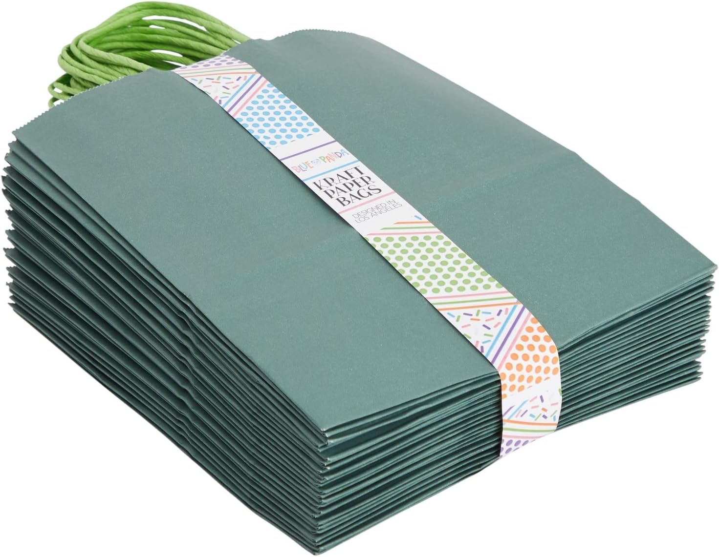 BLUE PANDA Paquete de 25 bolsas de regalo de color verde oscuro con asas, bolsas de papel de 8 x 4 x 10 pulgadas para recuerdos de fiesta y