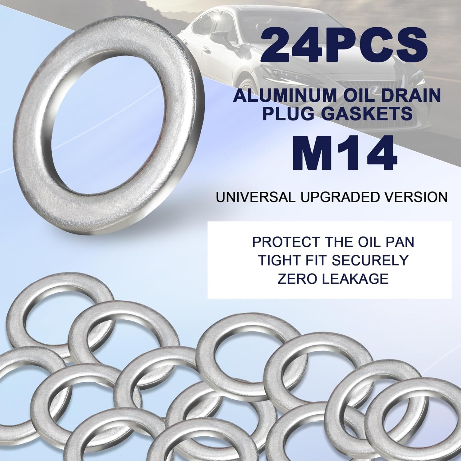 24 piezas de tapón de drenaje de aceite arandela de aluminio M14 Crush Washer tapón de drenaje de aceite – Sello premium reemplaza para OEM