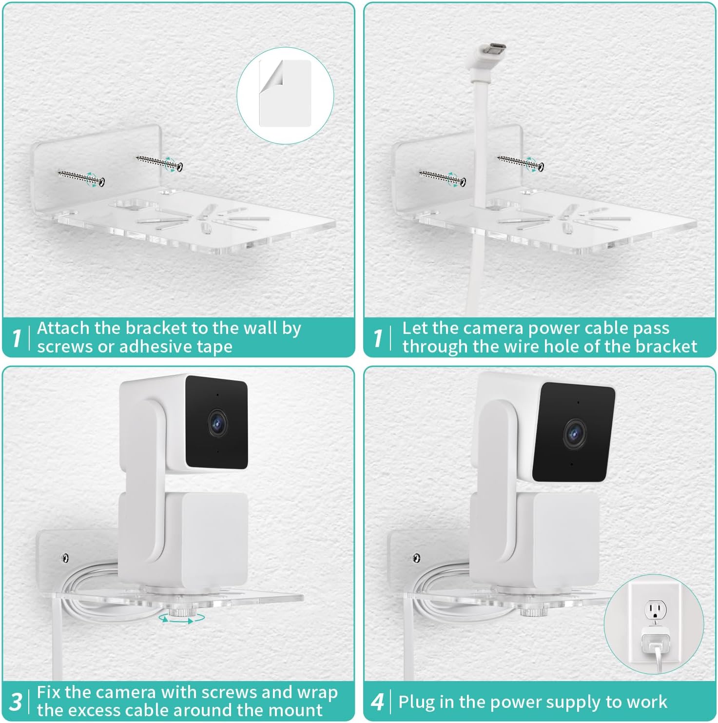 Paquete de 2 soportes de pared transparentes compatibles con Wyze Cam Pan V3, Wyze Cam Pan V2, soporte de montaje acrílico giratorio de 360 grados