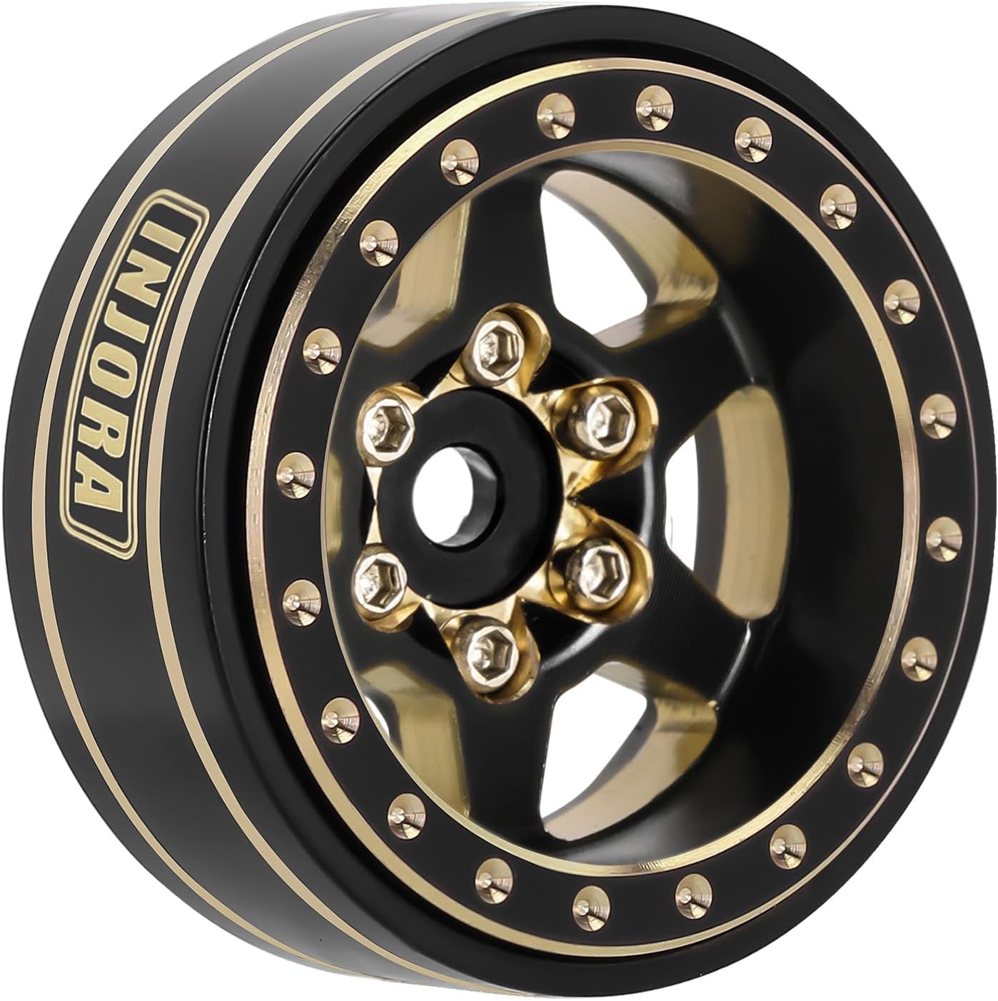 INJORA 1.0 Plus – Llantas de latón Beadlock de 6 radios para TRX4M SCX24 FCX24 124 118 RC Crawler, 1.48 ozpiezas (negro y dorado)