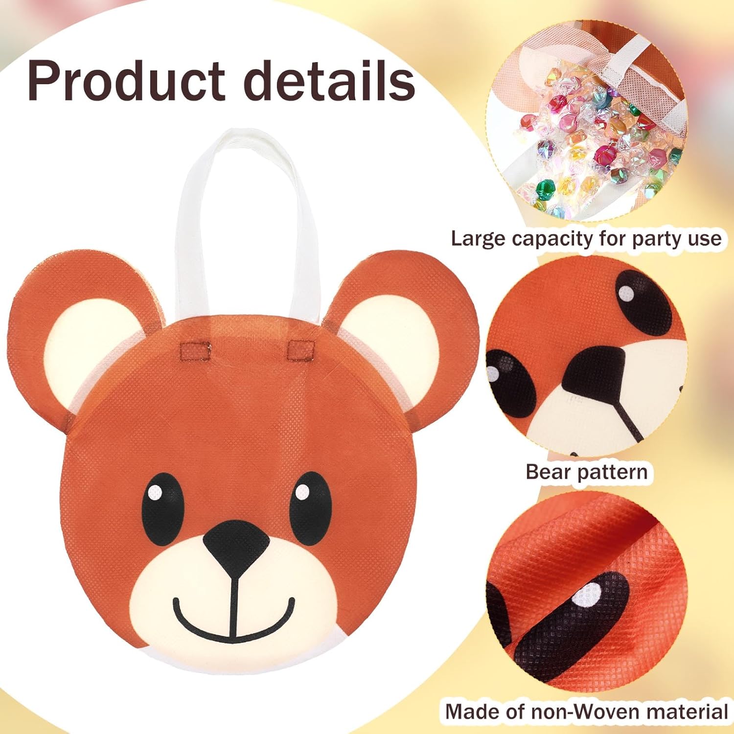 24 bolsas de regalo de fiesta de baby shower de oso no tejidas para baby shower, bolsas de regalo de cumpleaños con asas, bolsas de papel marrón