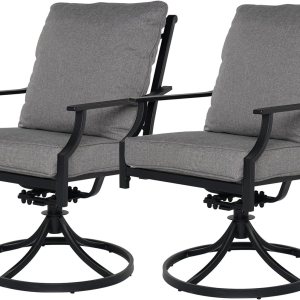 Grand patio Juego de comedor de patio al aire libre para 2, 2 sillas de comedor giratorias, juego de muebles de exterior con cojines de olefina, Grand patio Juego de comedor de patio al aire libre para 2, 2 sillas de comedor giratorias, juego de muebles de exterior con cojines de olefina,