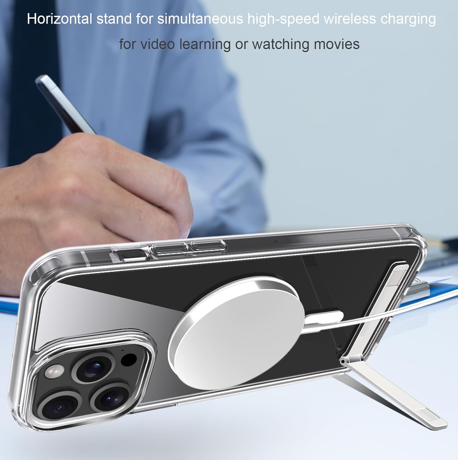 Funda para iPhone 15 Pro Max, Funda magnética con soporte de tres vías Compatible con todos los accesorios Magsafe Funda protectora transparente