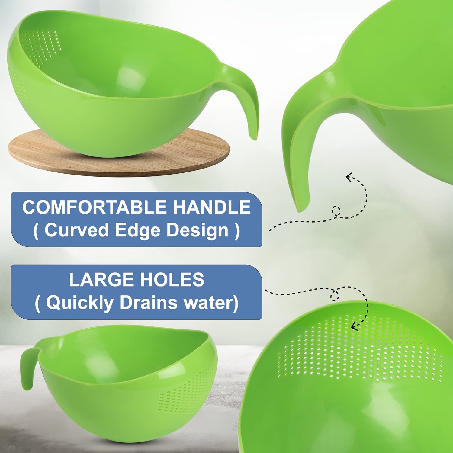 Colador de lavadora de arroz resistente con asa, colador para lavar verdurasarroz, colador para limpiar frutas, verduras y frijoles, 2.1 cuartos de