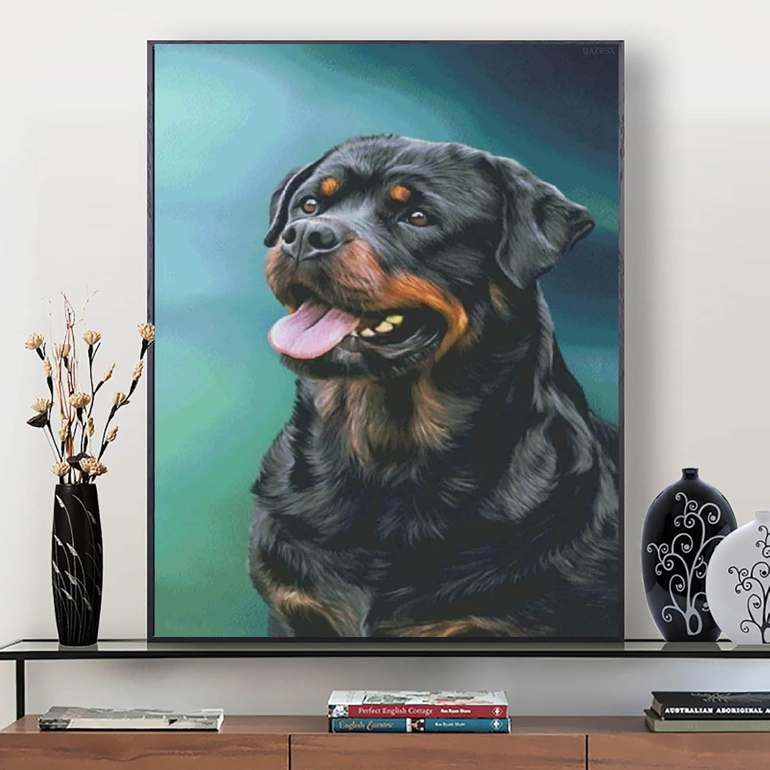 QAZWSX Kits de pintura de diamantes, kits de pintura de diamantes 5D para adultos y niños, lindo rottweiler, arte de diamantes redondos de taladro