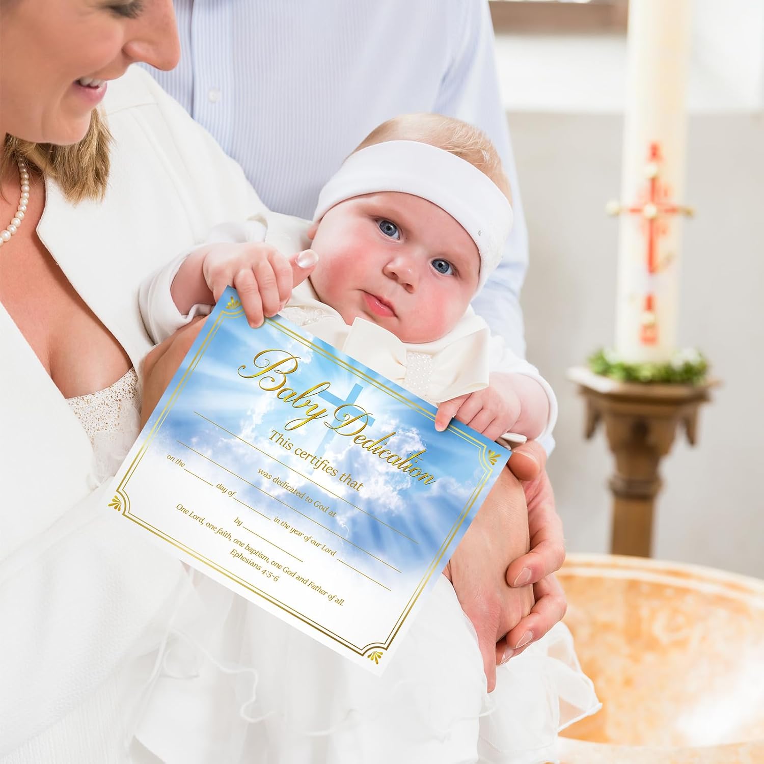 Qilery 100 certificados de dedicación para bebés, certificados de bautismo recubiertos a todo color para regalos de bautizo de iglesia y bebé (cruz